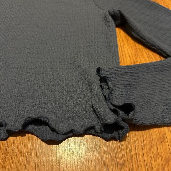 Reformation Blue textured long sleeve top blouse size small casual mock neck - Picture 2 of 7